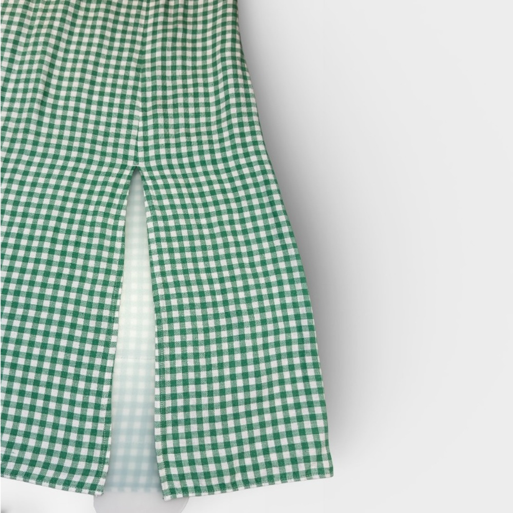 LOFT Womens Linen Green Gingham  Checkered Midi Skirt SIZE 6 - Picture 3 of 8
